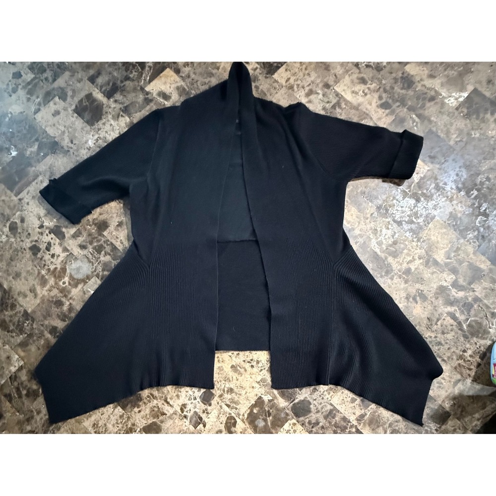 89th & Madison Womens Black Open Front Short Sleeve Ribbed Cardigan Small